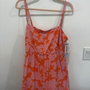 Social Standard by Sanctuary Smocked Back Dress • Large • Melon Floral (Pink/Ora